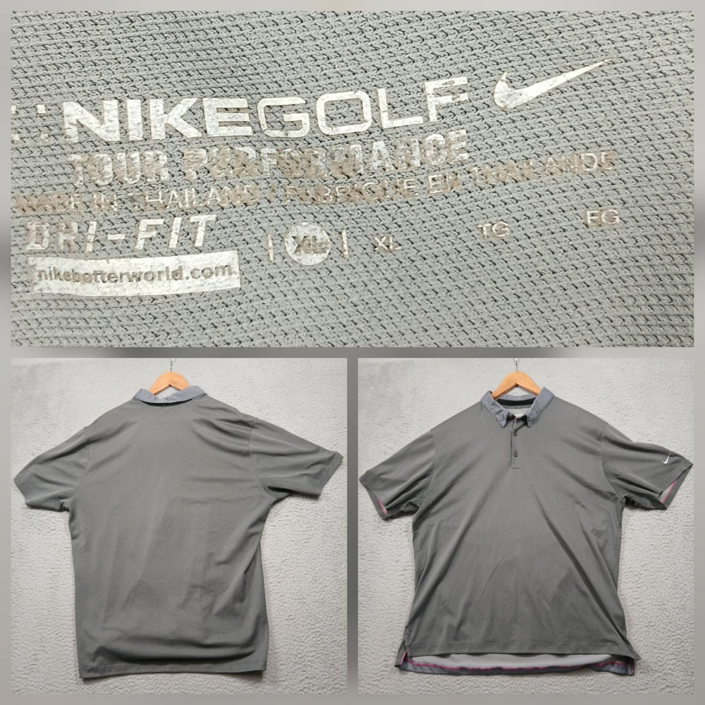 Nike Golf Dri-Fit Men's XL Gray Polo Shirt Tour Performance Short Sleeve